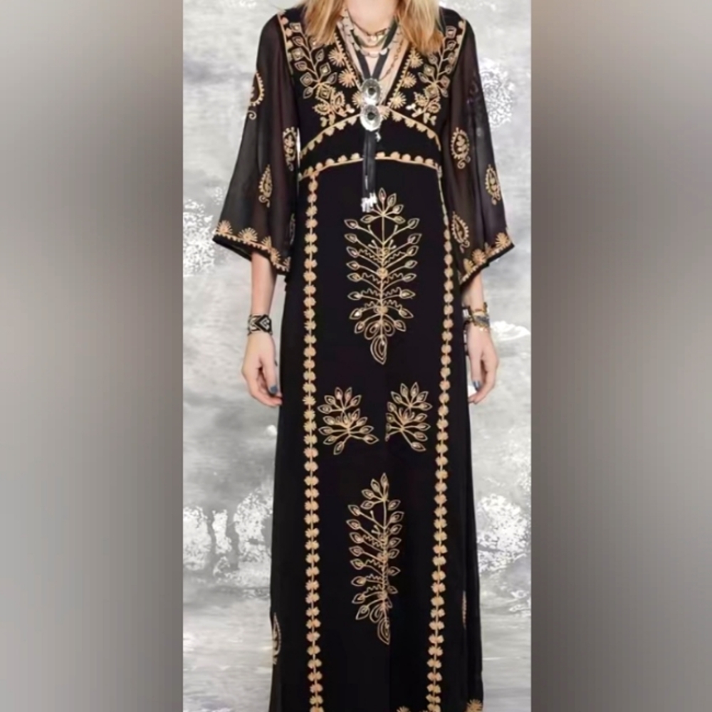 Black and cream boho dress
